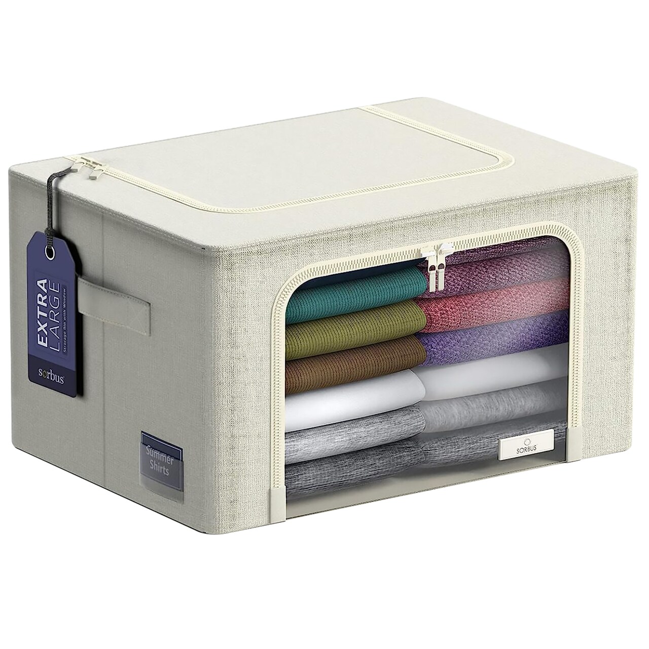 Sorbus 1 Pack Jumbo Storage Bin with Metal Frame, Storage Containers with Window & Handles, Stackable & Foldable Clothes Organizer Bag